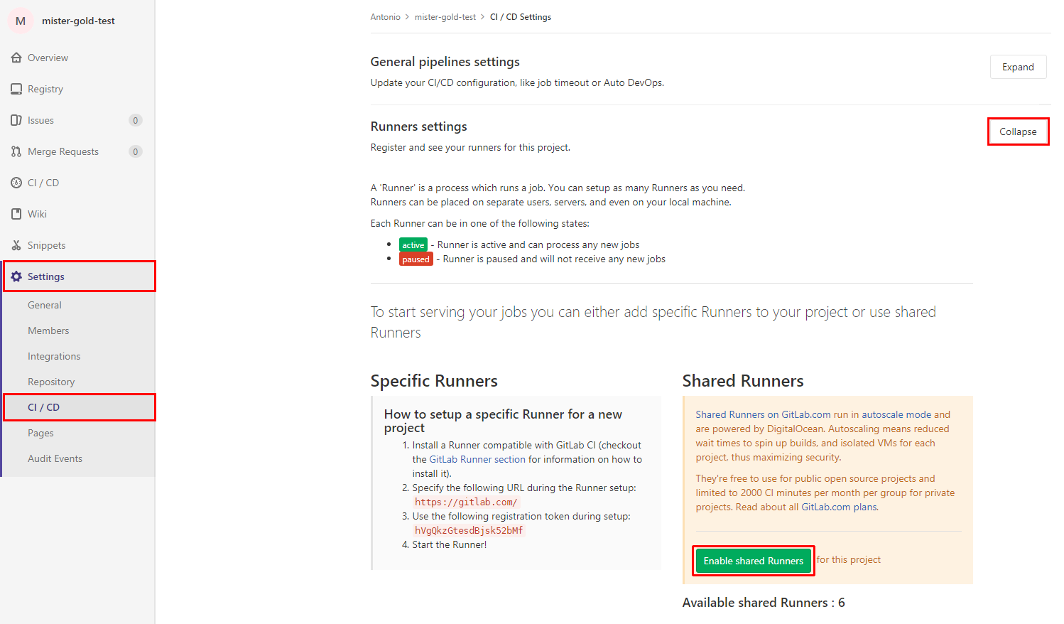Enable Shared Runners